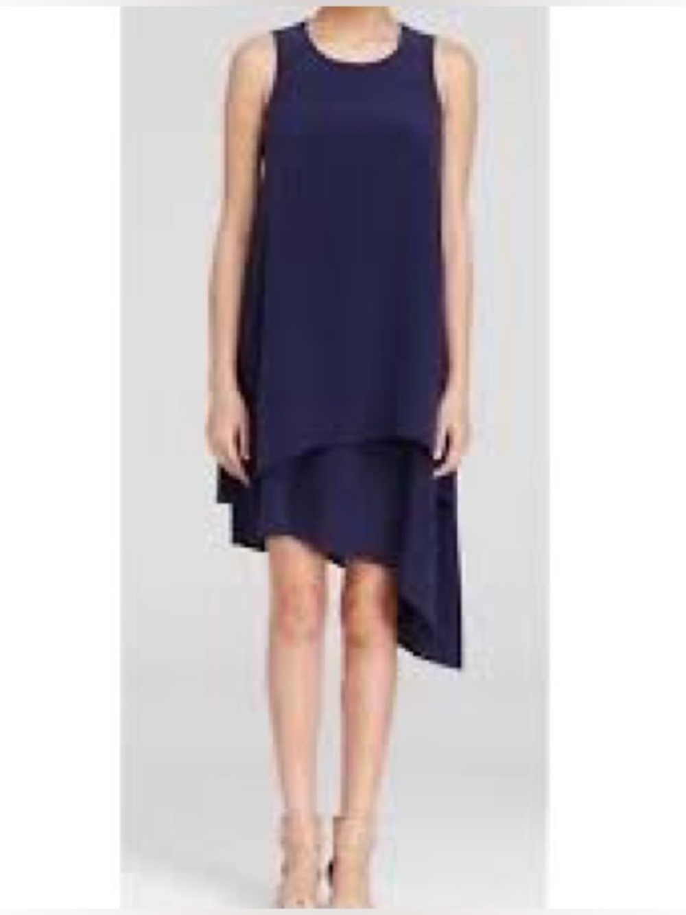 Eileen Fisher Silk Georgette Sleeveless Navy Asymmetrical Hem Dress Women’s XS